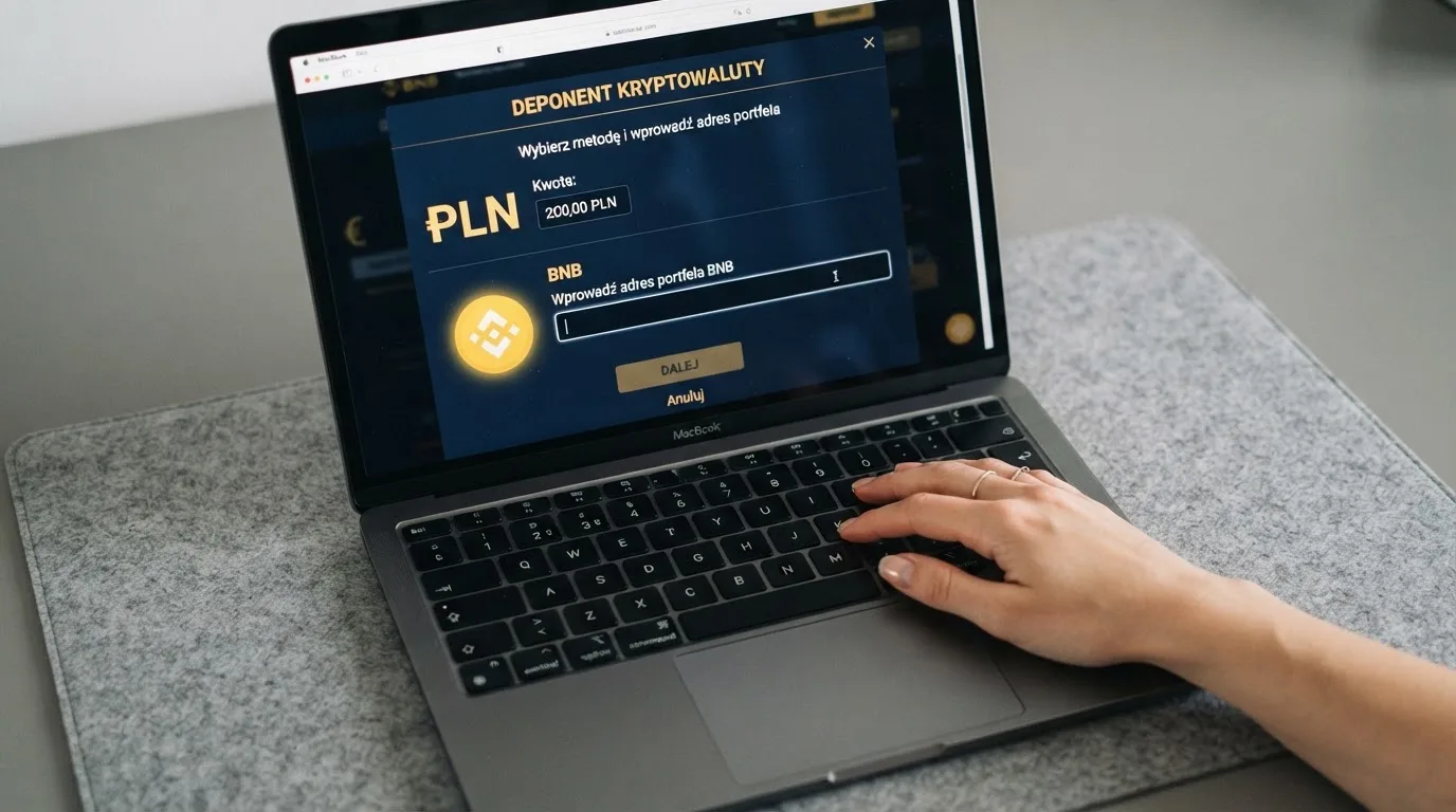 Zbliżenie na formularz wpłaty w kasynie online z polem na adres portfela kryptowalutowego BNB Smart Chain.