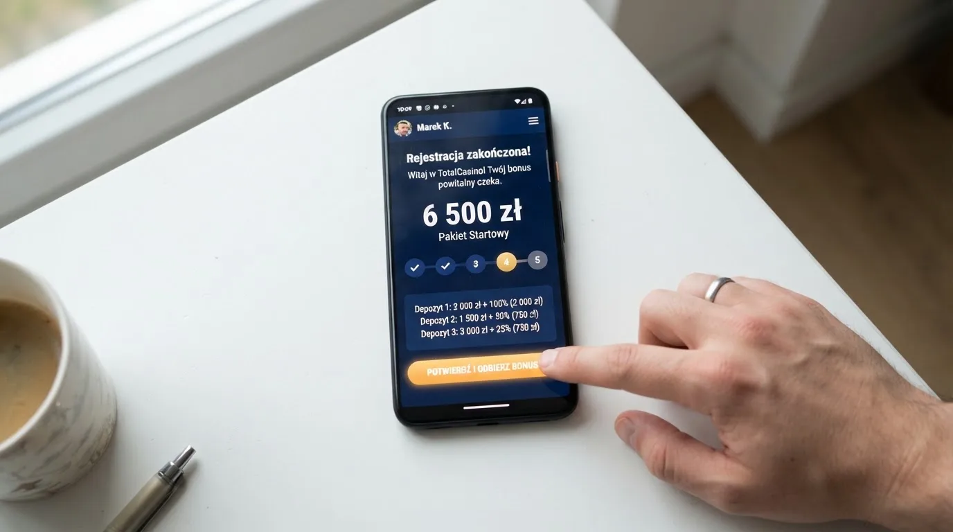 Ekran z warunkami bonusu powitalnego podczas rejestracji w kasynie online