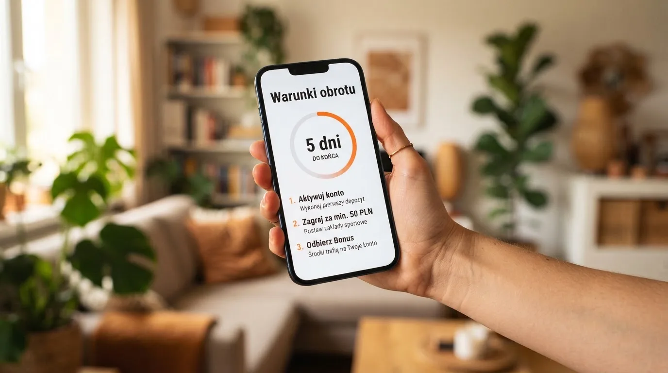 Zbliżenie na telefon z listą warunków promocji i licznikiem odliczającym dni do końca oferty