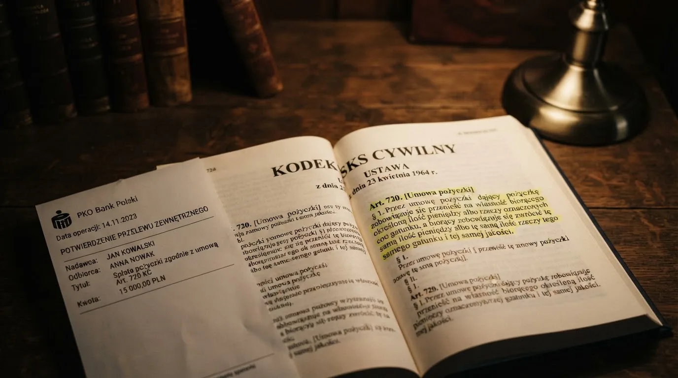 Otwarty tekst ustawy o grach hazardowych z zakreślonym artykułem, obok wydruku potwierdzenia przelewu wygranej